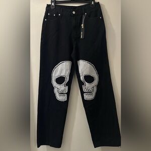 Gilipur High Waisted Cargo Skull Jeans Black Size Medium  New With Tags